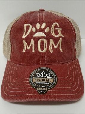 Dog Mom Embroidered Hat Cap Snapback Mesh Rust Red Cotton Front
